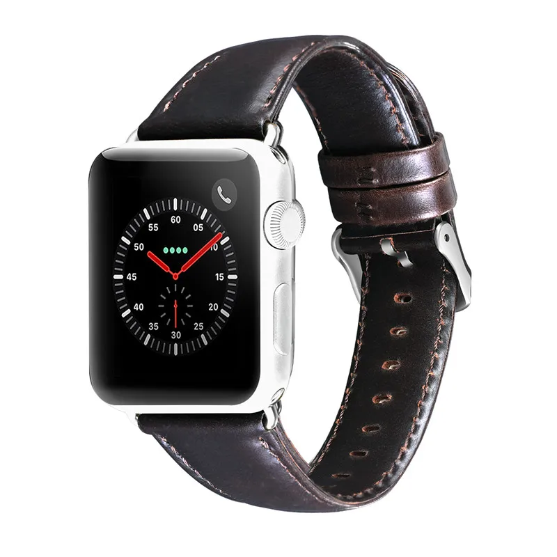 HOCO ремешки из натуральной кожи для Apple Watch Series 5 4 3 2, ремешок для умных часов, совместимый с IWatch Band 44 мм 42 мм 40 мм 38 мм - Цвет ремешка: Coffee silver buckle