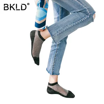 

2018 Glitter Mesh Women Socks Fashion Silk Female Short Socks Shiny Harajuku Soft Ladies Funny Socks Transparent Elastic Hosiery