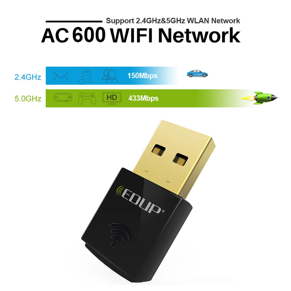 EDUP WiFi приемник 600Mbps двухдиапазонный мини 2,4/5 Ghz USB WiFi адаптер USB Сетевая карта AC600 802.11ac беспроводной адаптер