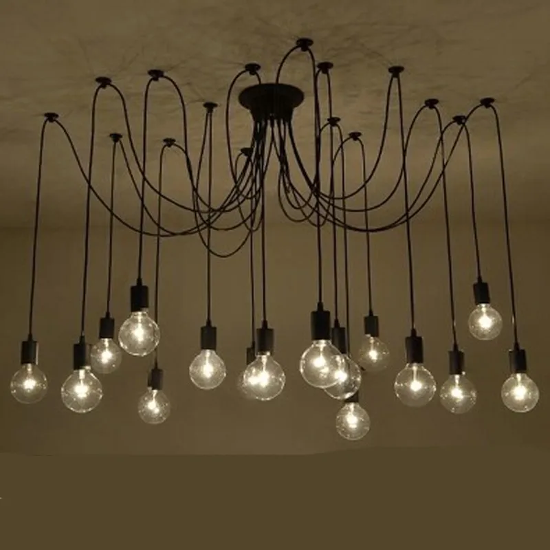 Ретро Паук Люстра лампа американской страны Эдисон подвесной светильник классический 6-16 головки E27/E26 регулируемый DIY Винтаж потолочный