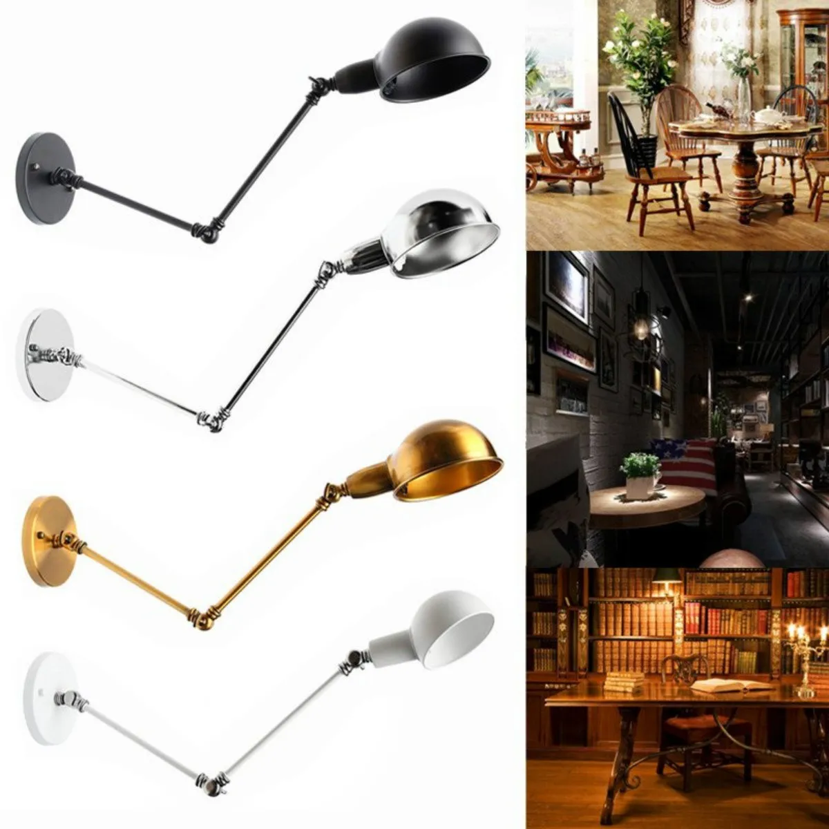 

Vintage Industrial Style Wrought Iron Lamp Long Arm Pole Swing Wall Light Sconce