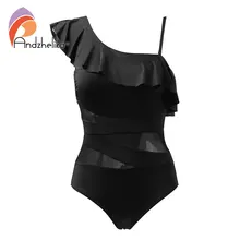 Andzhelika, сексуальный цельный купальник, женская одежда для плавания, на одно плечо, одежда для плавания, с оборками, сетчатые боди, пляжный купальник, купальный костюм
