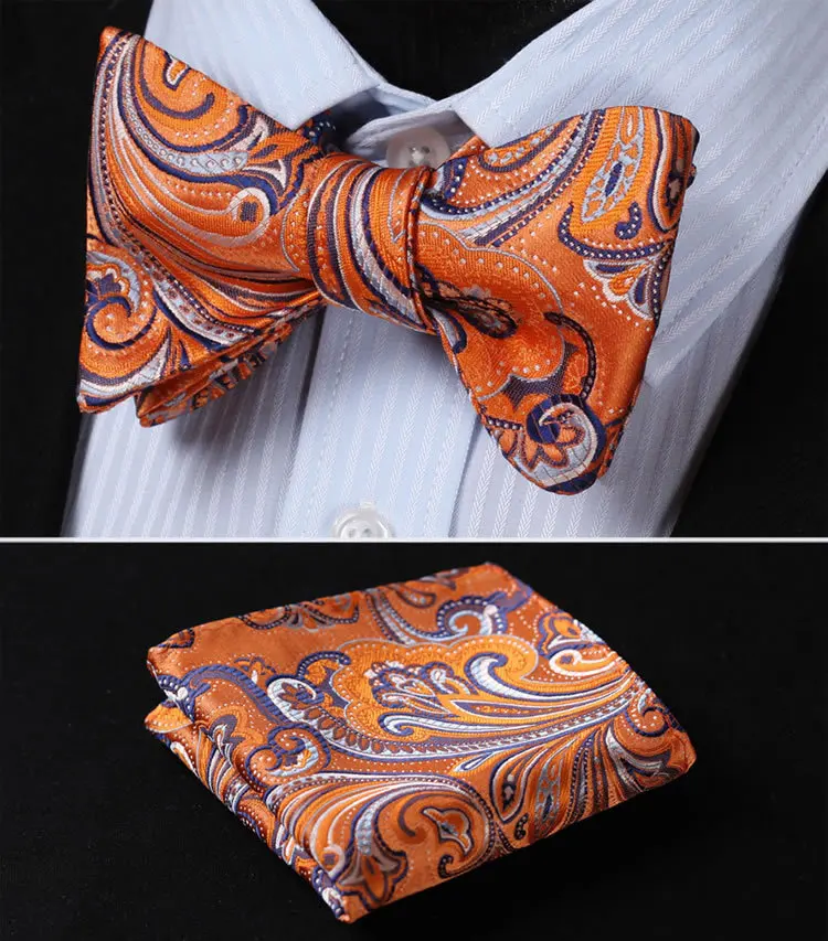 

BF431N Orange Purple Floral 100%Silk Jacquard Woven Men Butterfly Self Bow Tie BowTie Pocket Square Handkerchief Hanky Suit Set