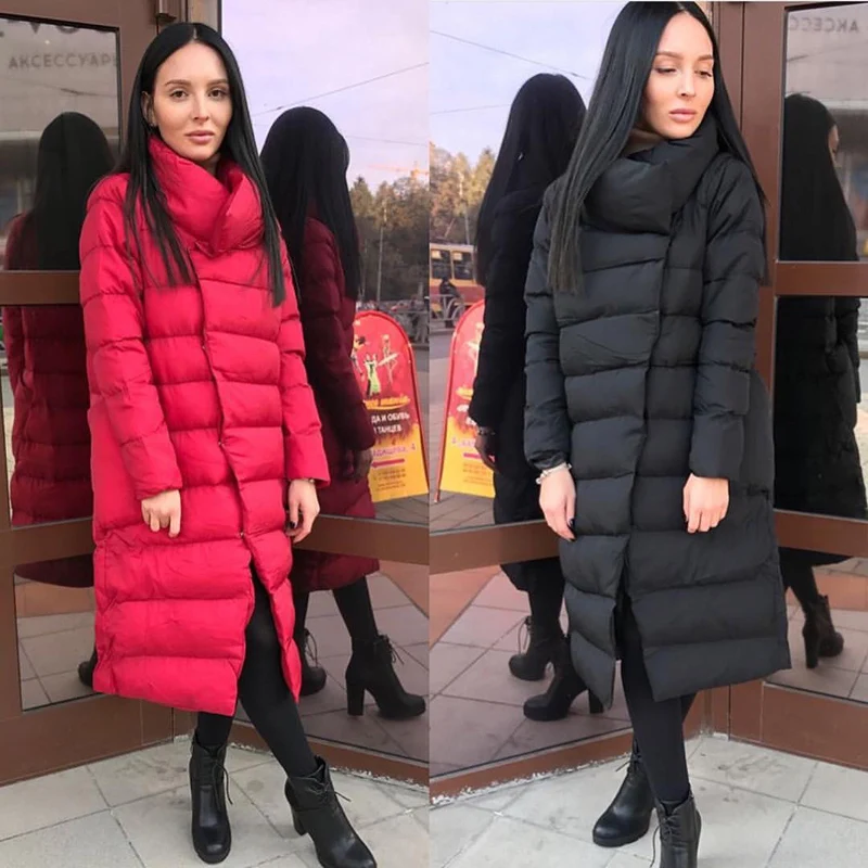 2018 Fashion Long Jackets for Winter for Women Cotton Padded Solid Elegant Winter Warm Bubble Parkas Female Coat Top Quality