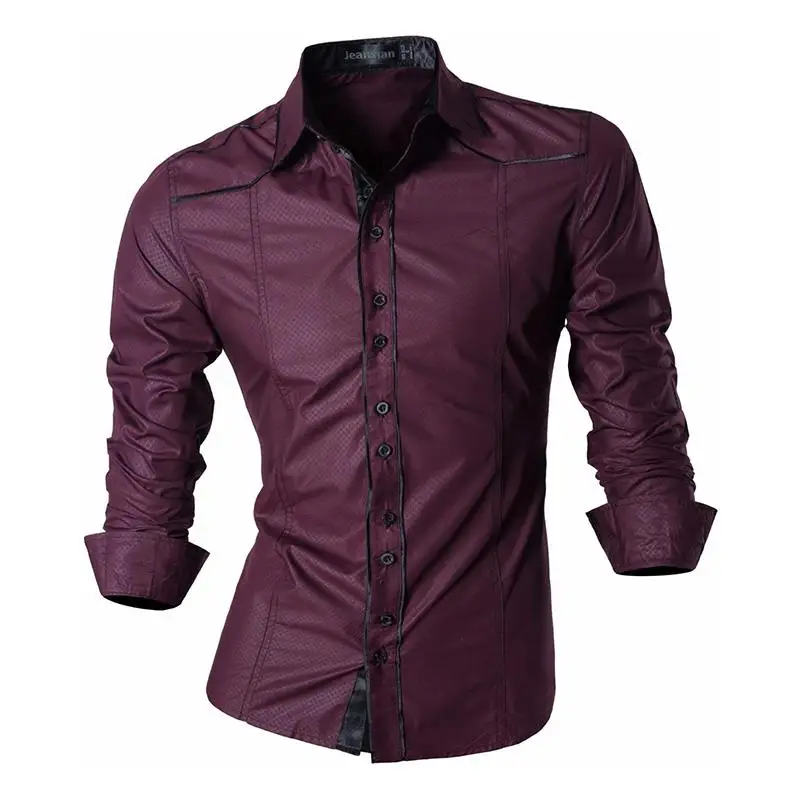 

Jeansian Men's Fashion Dress Casual Shirts Button Down Long Sleeve Slim Fit Designer Tattoo Lion Z034 WineRed