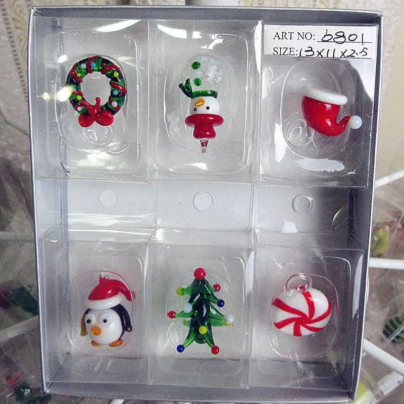 

Custom Hand made Murano glass Figurine Lovely miniature Christmas Snowman garden Home Furnishing decorative Pendant Gift Set