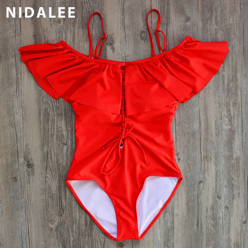 

2019 Woman One Piece Swimsuit Solid Black Bathing Suit for Women Cute Bandage Beach Swimming Vintage Bather Female Swimwear