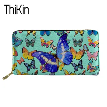 

Thikin Female Long Pure Butterfly Pattern Brand Designer Leather Wallets Long Women Money Bags Ticket Pouch Carteira Feminina