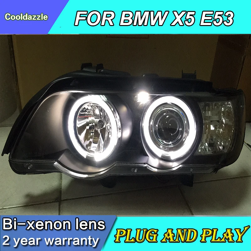 Для BMW X5 E53 светодиодные фары ангельские глазки 1999 2000 2001 2002 2003 год с HID комплект E53 передние лампы