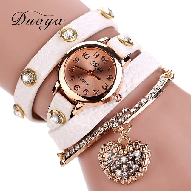 Rose Gold Watch Women Luxury Brand Fashion Heart Pendant Rose Gold Watch Women Luxury Brand Fashion Heart Pendant Bracelet Wrisches Duoya Dress Quartz Xr357