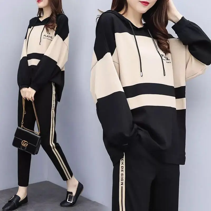 Large Size Tracksuit For Women 2 Piece Set Top And Pants Sportswear Two Piece Outfits Casual Ensemble Femme Deux Pieces Clothes