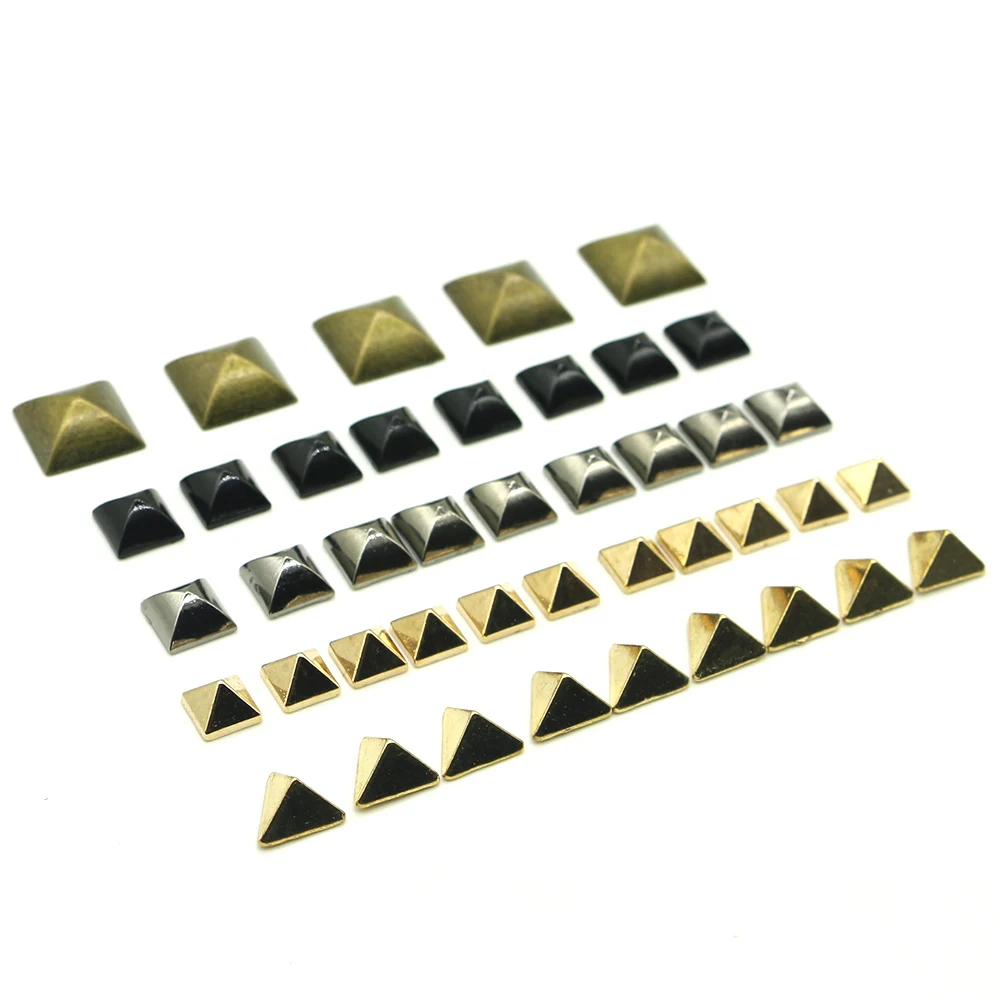 50 sets/pack rebite Studs And SpikesMultiple colors and sizes 10/8/11.5/15mm Pyramid Rivets For Shoes Clothes Rivets H-05