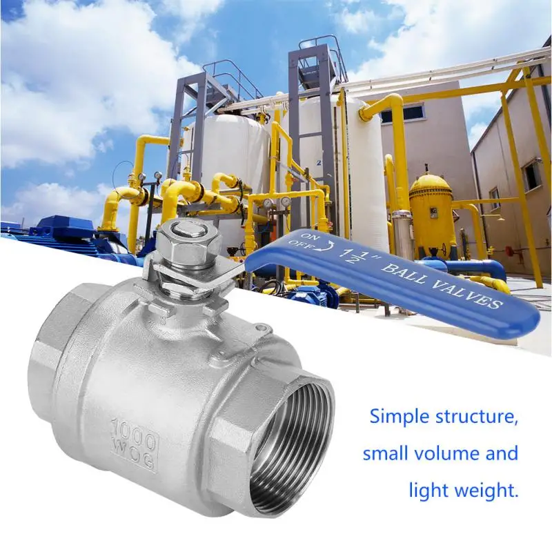 Ball Valve 304 Stainless Steel Two-Piece Female Thread Ball Valve for Flow Control Gas Suitable for Water Full Port Ball Valve 1-1//2 DN40 1000 WOG Oil