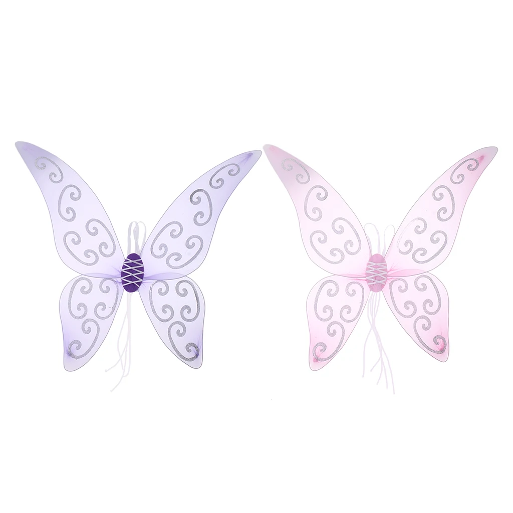 Pack of 2 Girls' Glitter Butterfly Fairy Wing Angel Elf Princess Fancy Dress Costume