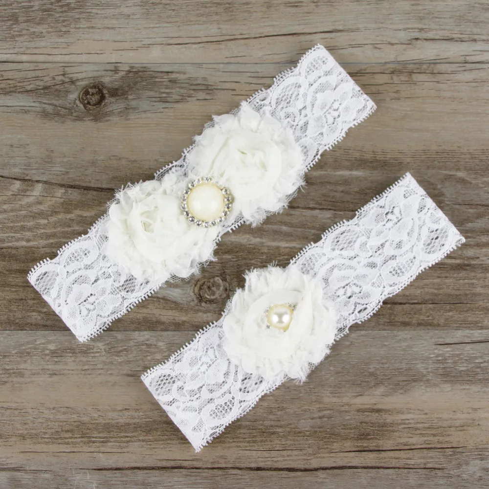 Handmade Bridal White Lace Wedding Garter Belt with Rhinestone and