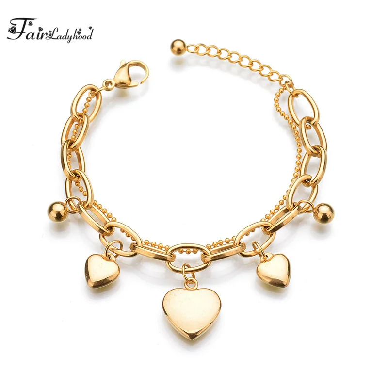 

FairLadyHoods Fashion Stainless Steel Bracelet Love Multi - Storey Heart Shape Charms Bracelet
