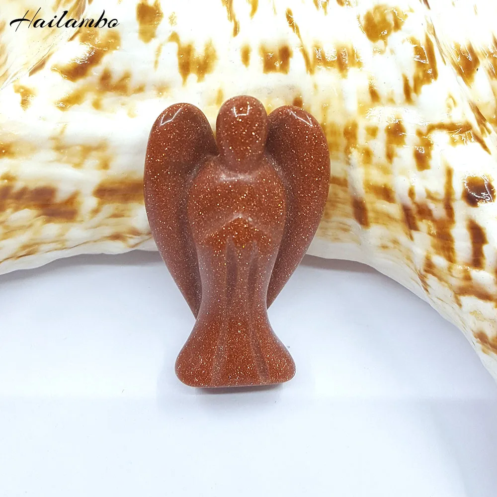 Hailambo Goldstone Bead Standing Angel Statue Carved Wing Figurine Charms Pendant Classic Amulet Jewelry Handmade TS06A# | Украшения и