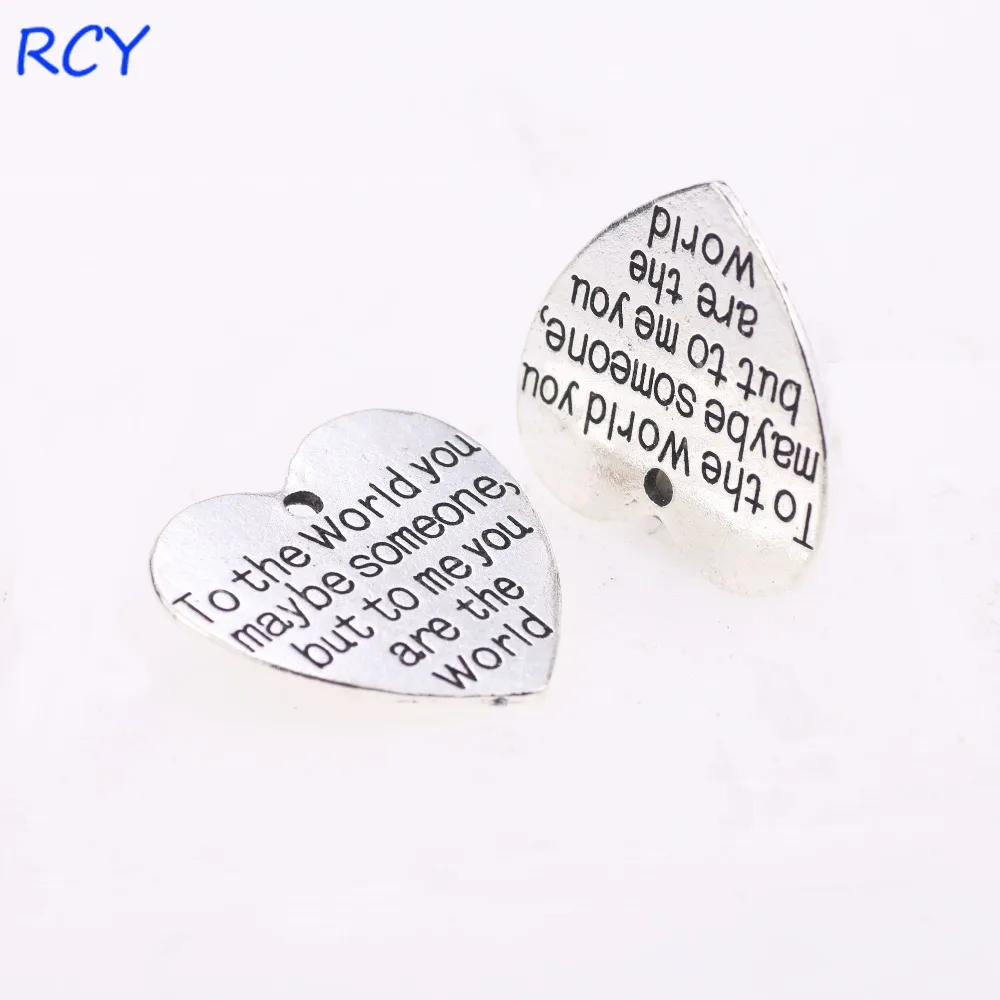 

Top Quality 5 Pieces/lot 25mm Letter Printed to the world you may be heart charms pendant inspiration charm for jewelry making