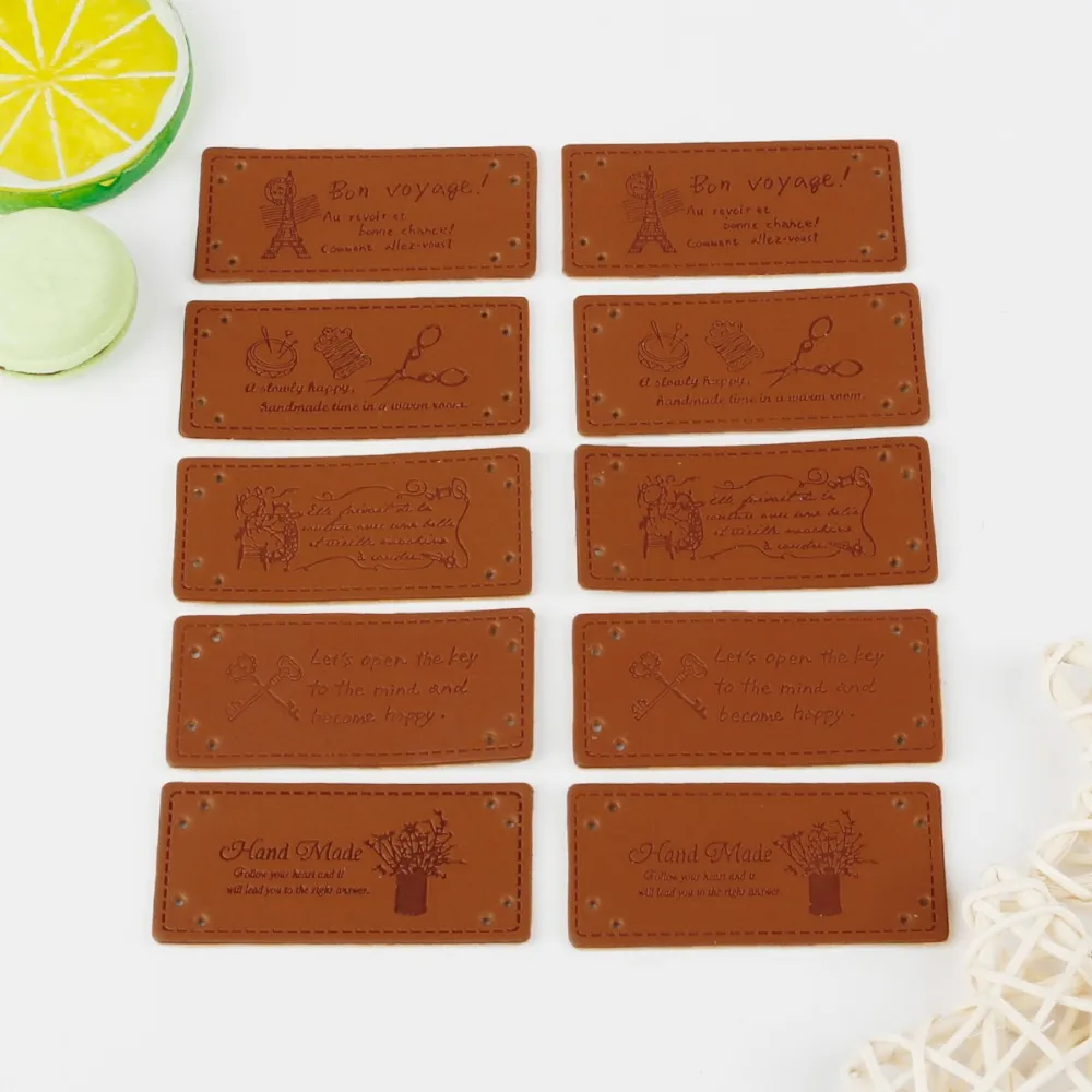

10pcs Handmade Pick Style Embossed Label Letter Pattern PU Leather Tags DIY Flag Labels For Garment Sewing Accessories