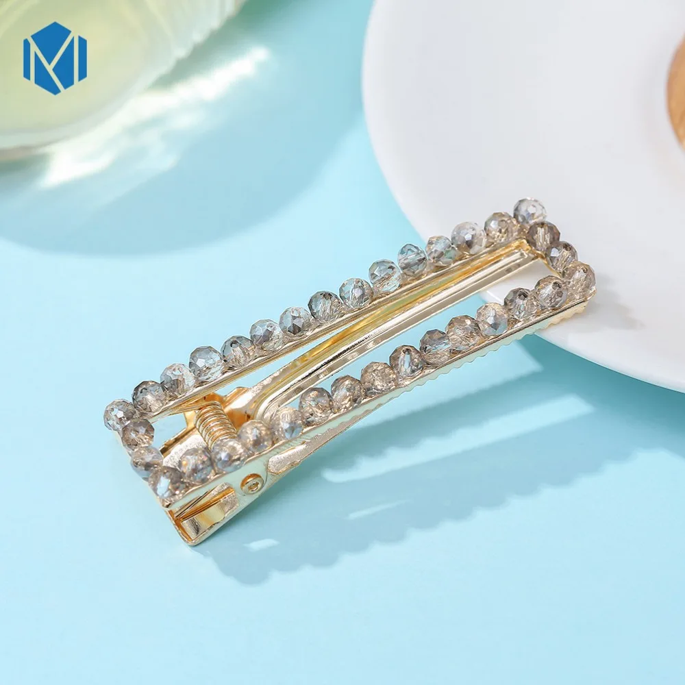 6cm Alloy Rhinestone Hairpins For Women Girls Hair Accessories Female Headwear Rectangle Crystal Geometric Hair Clips Barrettes