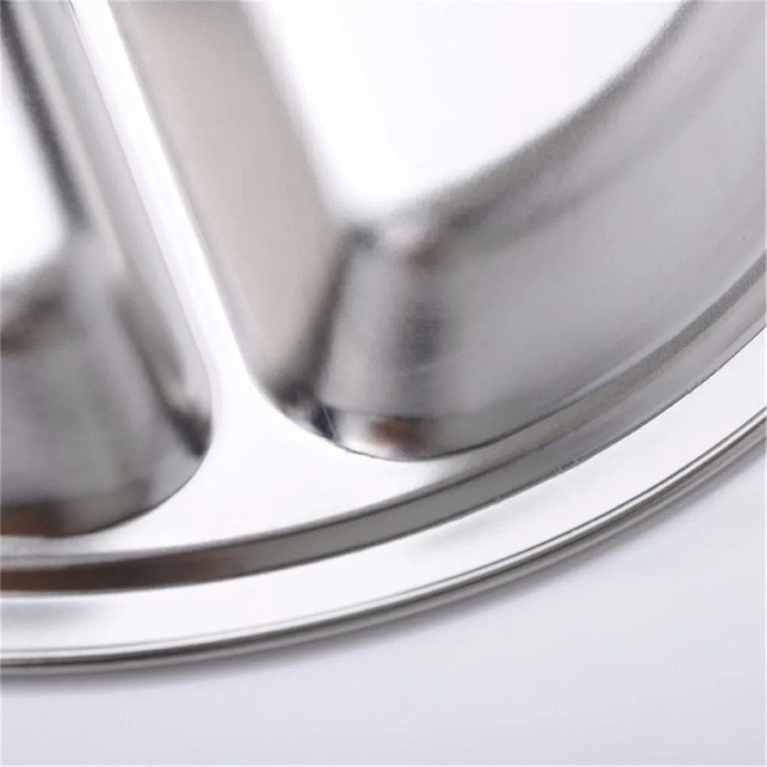 JX-LCLYL 22/24/26cm Dia 3 Sections Round Divided Dish Snack Dinner Plate Stainless Steel
