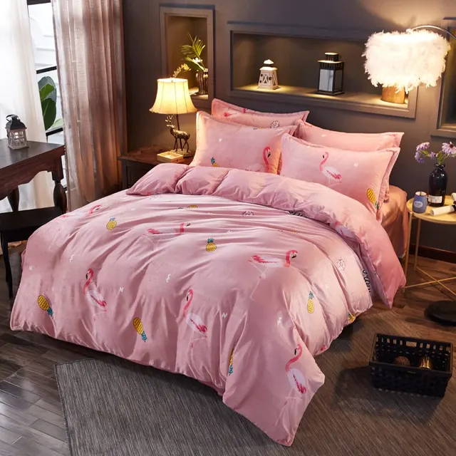 New Crystal Velvet Cartoon pink Bedding Set Cute Christmas deer