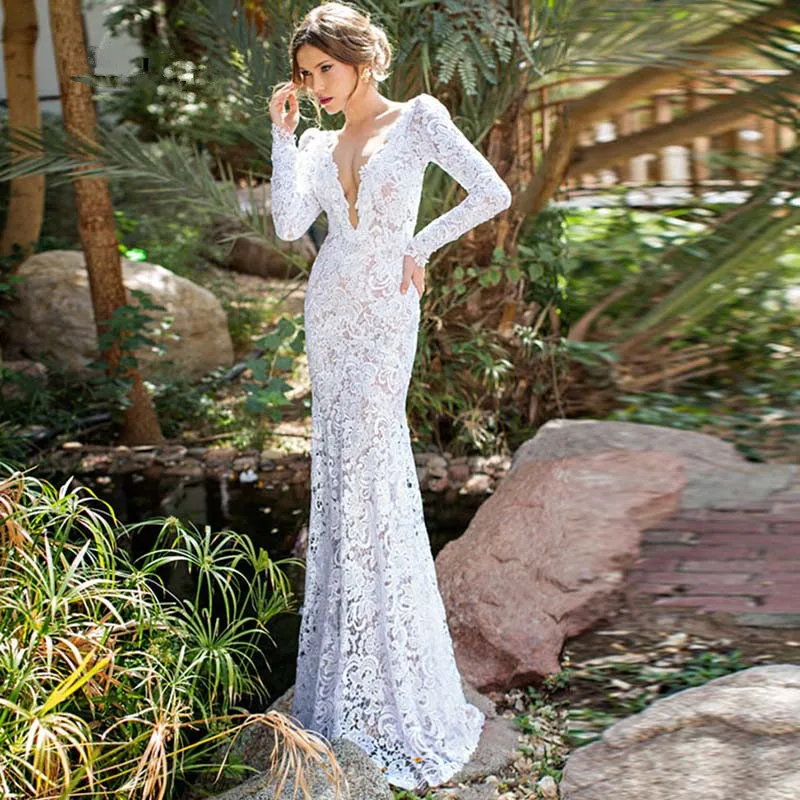 long sleeve lace slim wedding dress