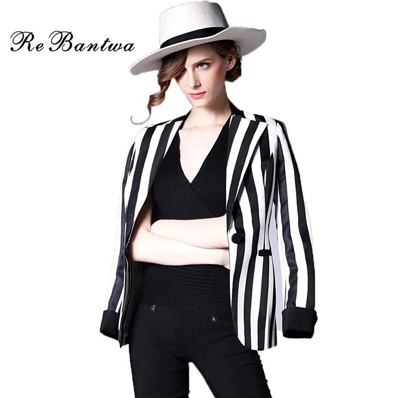 Womens Black and White Striped Blazer Promotion-Shop for