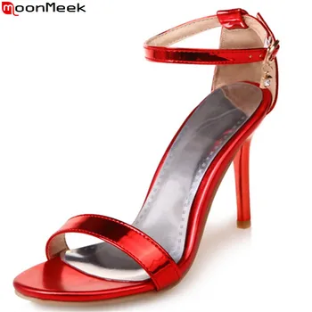 

MoonMeek red pink fashion new women shoes elegant ladies summer prom shoes thin heel buckle high heels sandals plus size 33-48