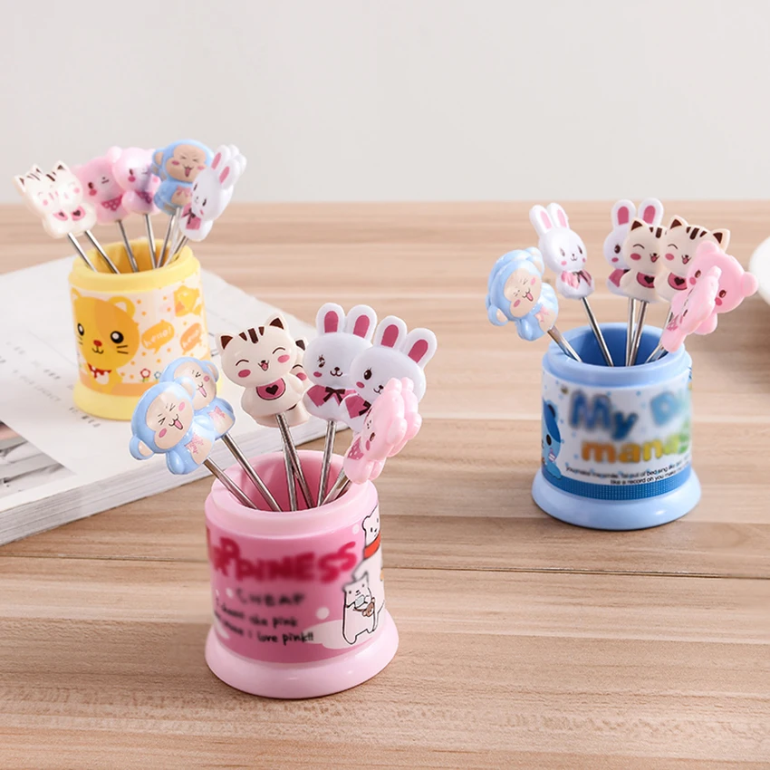 

1Set Kitchen Gadget Fruit Fork 1 Stand+68 Forks Toothpick Fruit Tool Cartoon Party Fork Tableware Dinnerware Set