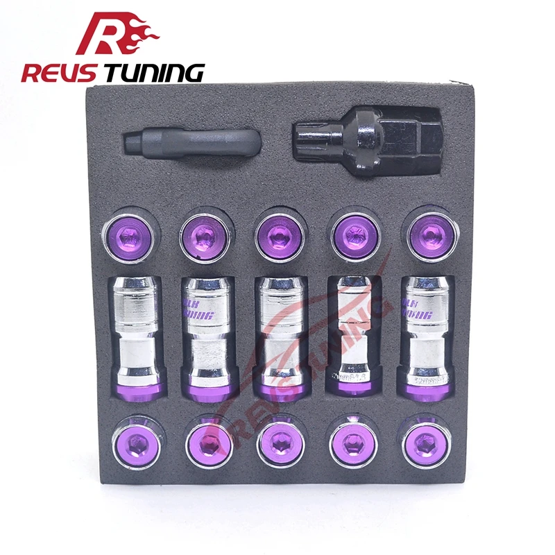 

45mm M12 1.5 1.25 Steel Anti Theft Security Purple Cap Volk Rays Taper Seats Car Racing Wheel Nuts Lock Lug Nuts