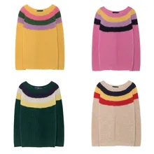 Детский вязаный свитер «ворон» TAO, трикотажные топы с длинными рукавами для маленьких мальчиков и девочек, свитера в радужную полоску, одежда