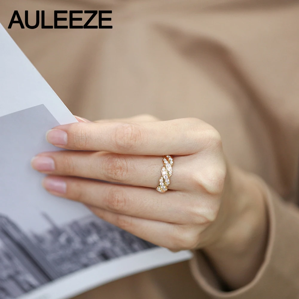 AULEEZE 1 CTTW Муассанит витой браслет 14 k 585 кольца из желтого золота для Для женщин искусственный бриллиант обручальное Fine Jewelry