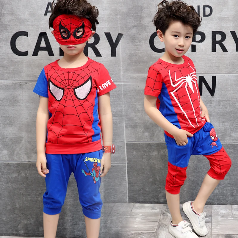 

Boys Clothes Kids Spiderman Set Children Clothing Baby Boy Summer Sport Suit Cartoon Boys Tracksuit Shorts T Shirt+pants suit