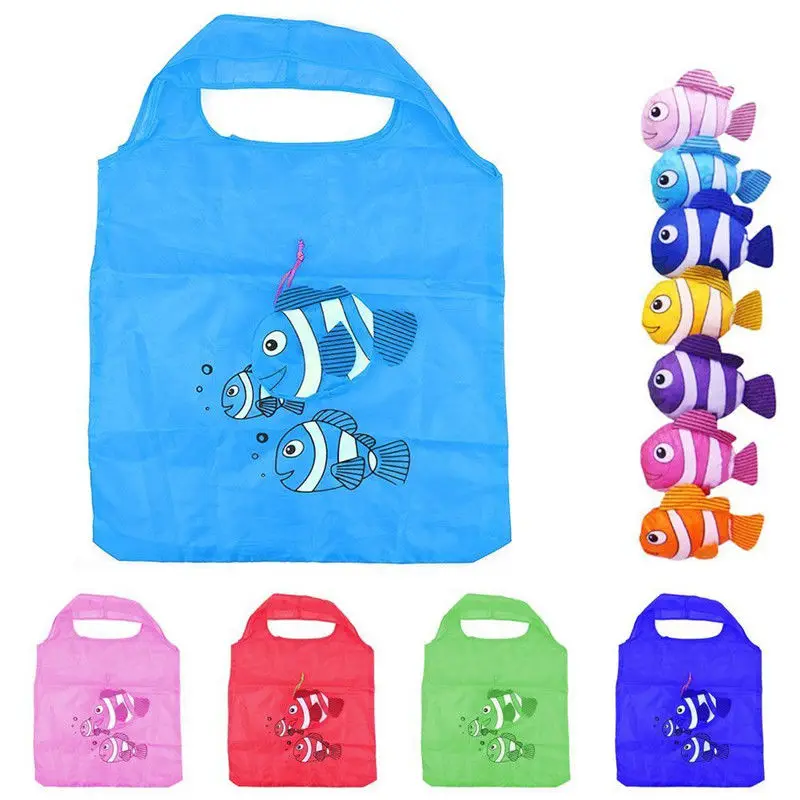 

New 2019 Creative Environmental Storage Tropical Fish Foldable Handbag Shopping Bag Reusable Folding Grocery Nylon Eco Tote Bags