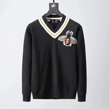 DUYOU мужские свитера в полоску с вышитым цветным блоком, мужские повседневные пуловеры, мужской свитер в стиле хип-хоп с v-образным вырезом, уличная одежда