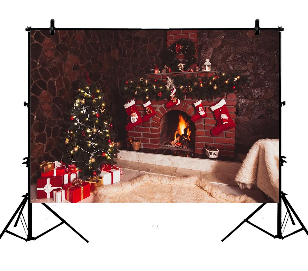 

5x7ft Christmas Tree Fireplace Polyester Photo Background Portrait Backdrop
