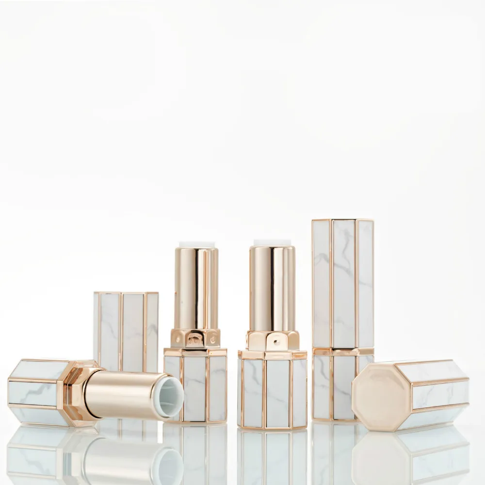 

empty lipstick tube inner dia 12.1 plastic lipstick case container for DIY lip balm shell octagon Marble shape