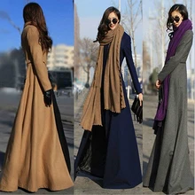 Women Fashion Winter Warm Elegant Slim Fit Super Long Woolen Cloth Dust Coat