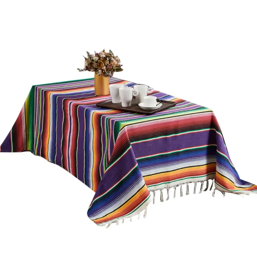 

Ethnic Style Beach Blanket Cotton Mexican Indian Handmade Rainbow Blanket Home Tapestry Beach Picnic Mat Blanket