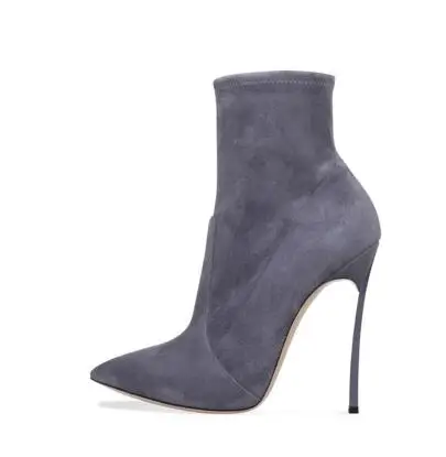 

Elegant Blade Heel Ankle Boot Pointy Toe Slip-on Women Winter Short Boot Metal Heels Party Dress Shoes Sexy Ankle Boots