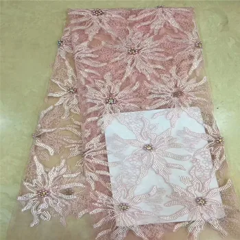 

New Style French Dresses Tulle Lace Latest African Embroidered Net Lace Luxury Handmade Beaded Lace Fabric For Dresses dp65-1558