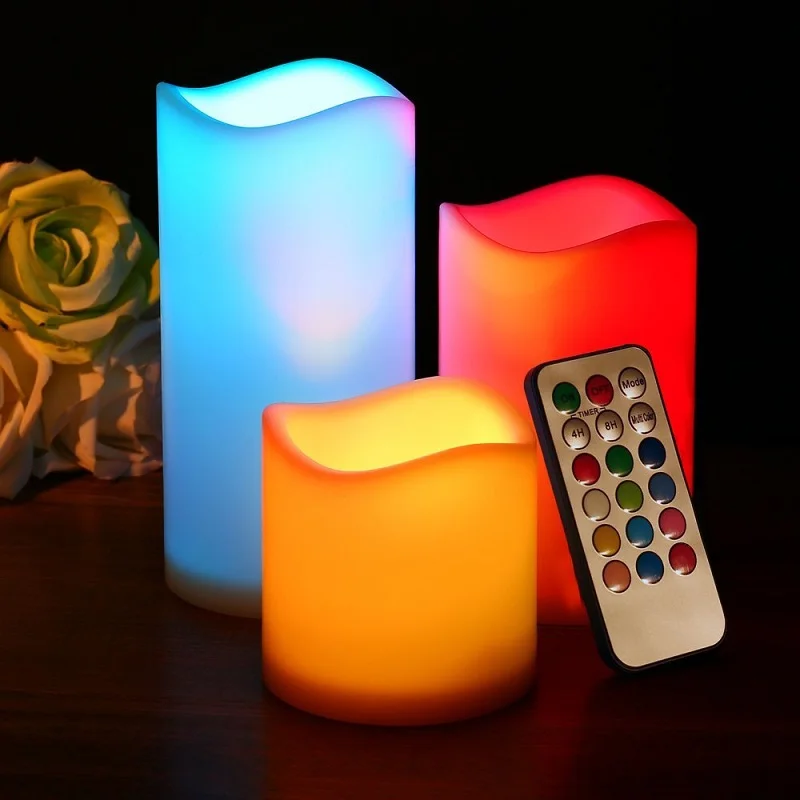 lederTEK Set of 3 colored Battery Powered Flameless Candle Lights,with