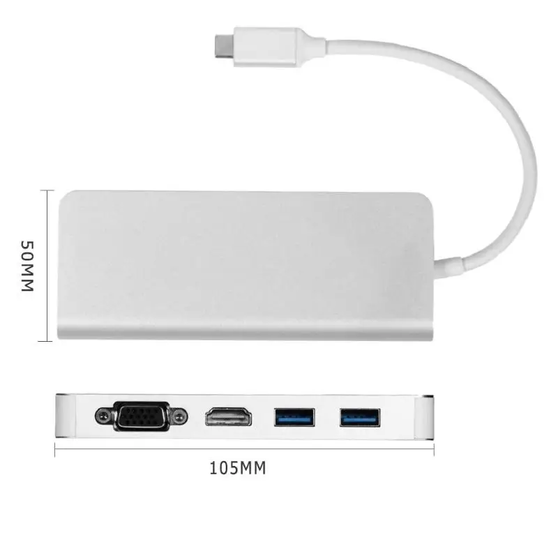 6 в 1 Тип C концентратора Тип-C к HDMI VGA RJ45 двойной USB3.0 PD зарядки Порты и разъёмы Кабель-адаптер конвертер для компьютера Macbook