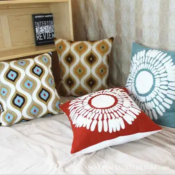 

45x45cm folk style geometric embroidered cushion cover peacock pattern throw pillowcase square pillow cover home decor
