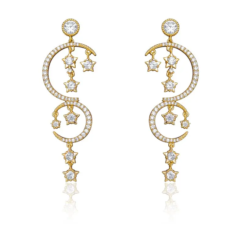Newness AAA Cubic Zirconia Luxury Stars Moon Bridal Dress Wedding Everyday Earring Fashion Jewelry For Women | Украшения и