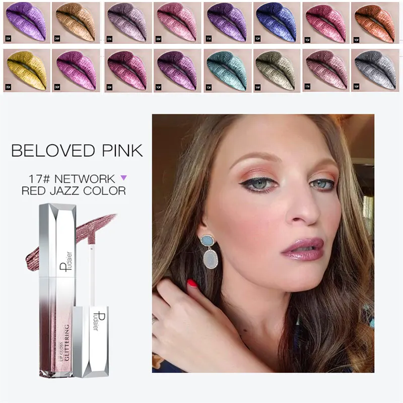 

18 colors Glitter Lipstick Long Lasting Waterproof Shimmer Shiny Red Lip Gloss Make Up Metallic Blue Purple Pink Liquid Lipstick