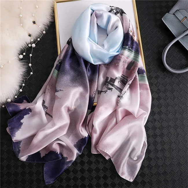 Элитный бренд Для женщин шелковый шарф, Пляжный платок и эко-шарф хиджаб Обёрточная бумага Дизайнерские шарфы для женщин женская накидка для пляжа бандана - Цвет: F307pink