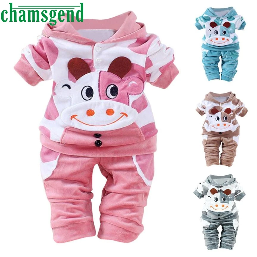 

children set clothing Clothing Set Warm Newborn Baby Girls Boys Cartoon Cow Warm Outfits Clothes Velvet Hooded Tops Set P30 db26