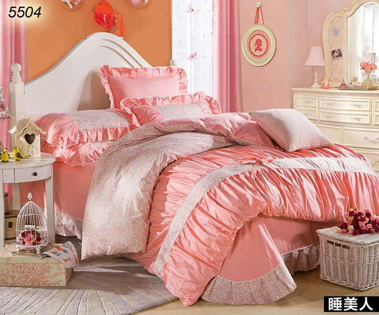 Korean Style Wrinkles Princess Bed Set Rosette 4pcs Bedding Set